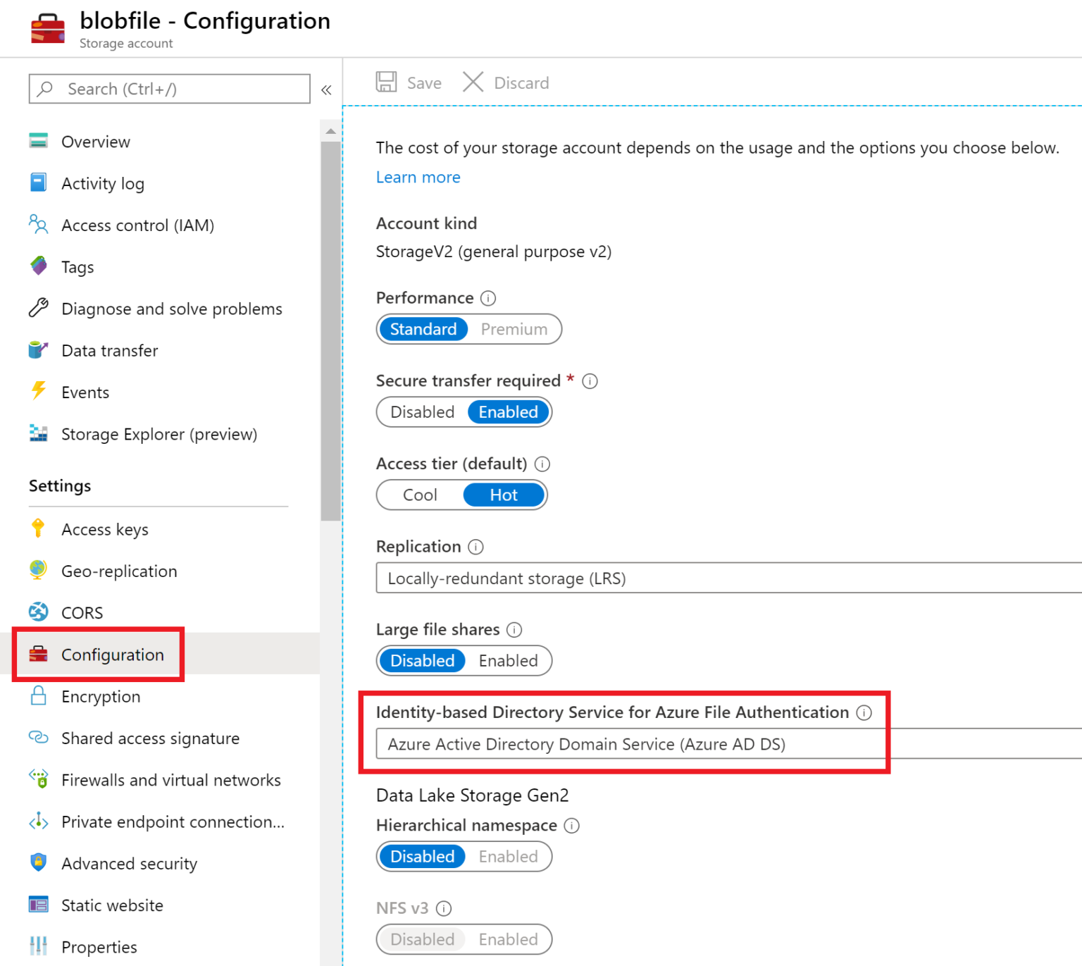 Azure files azure ad domain service 